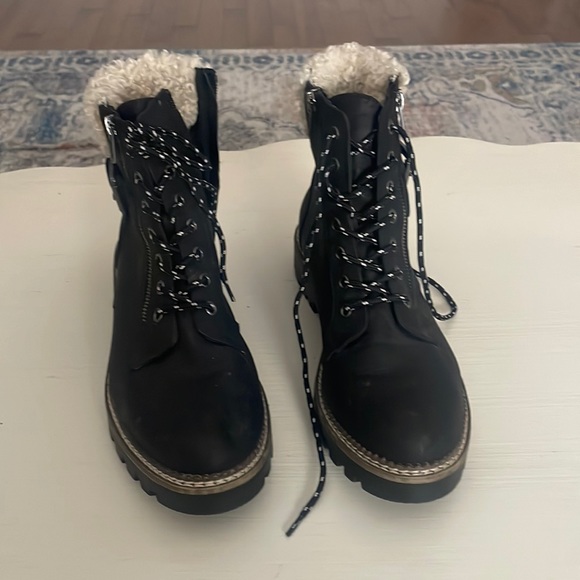 Shoes - Womens size 11, black with fur on tops, worn only a few times.